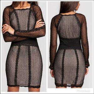 NWT {Free People} Black Lace & Mesh Sheath Embroidered Body-Con Dress ~ Small